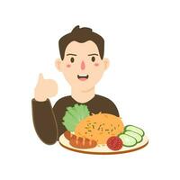 chef character with fried rice sosis character vector