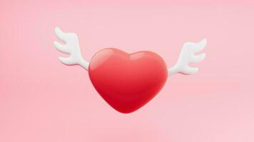 Loop animation of love heart flying with wings, 3d rendering. video