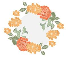 Orange Rose and Wild Flower Hand Drawn Wreath vector