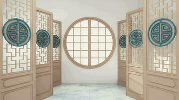 Pass through the window of Chinese style room, 3d rendering. video