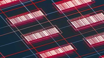 lus animatie van gloeiend bar codes, 3d weergave. video