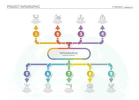 infografía proceso diseño con íconos y 9 9 opciones o pasos. vector