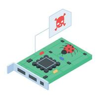 An isometric icon of motherboard virus vector