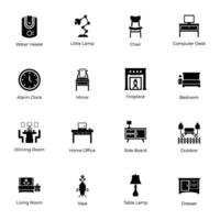 Indoor and Outdoor Furniture Glyph Icons Set vector