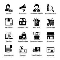 Glyph Icons Set of Shopping vector