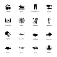 Set of Glyph Style Sea Life Icons vector