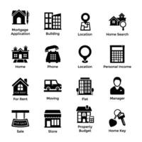 Interior Designs and Decoration Glyph Icons Pack vector