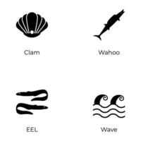 A Glyph Style Bundle of Sea Creatures Icons vector