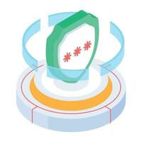 Shield with password, concept of cybersecurity isometric icon vector