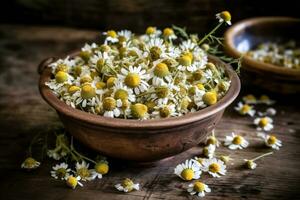 Chamomile flowers for the winter - Generative AI photo