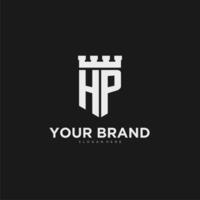 Initials HP logo monogram with shield and fortress design vector