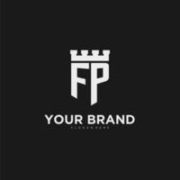 Initials FP logo monogram with shield and fortress design vector