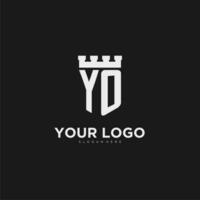 Initials YO logo monogram with shield and fortress design vector