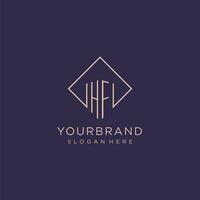 Initials HF logo monogram with rectangle style design vector