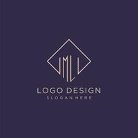 Initials ML logo monogram with rectangle style design vector