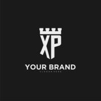 Initials XP logo monogram with shield and fortress design vector