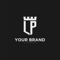 Initials LP logo monogram with shield and fortress design vector