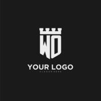 Initials WO logo monogram with shield and fortress design vector