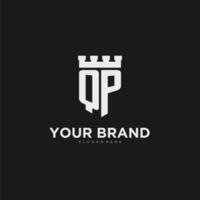 Initials QP logo monogram with shield and fortress design vector