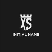 Initials XS logo monogram with shield and fortress design vector