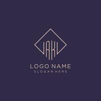 Initials AK logo monogram with rectangle style design vector