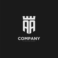 Initials AA logo monogram with shield and fortress design vector