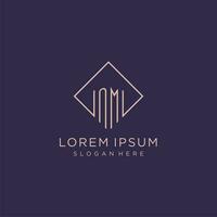 Initials NM logo monogram with rectangle style design vector