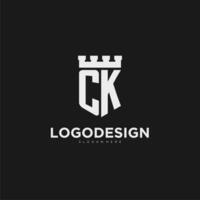 Initials CK logo monogram with shield and fortress design vector