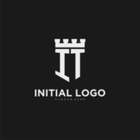 Initials IT logo monogram with shield and fortress design vector