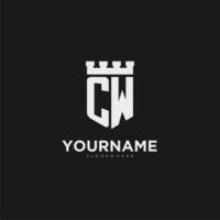 Initials CW logo monogram with shield and fortress design vector