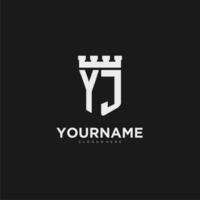 Initials YJ logo monogram with shield and fortress design vector