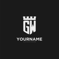 Initials GW logo monogram with shield and fortress design vector