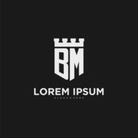 Initials BM logo monogram with shield and fortress design vector