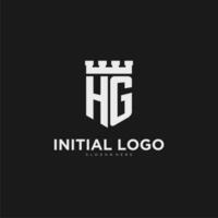 Initials HG logo monogram with shield and fortress design vector