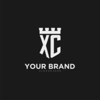 Initials XC logo monogram with shield and fortress design vector