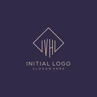 Initials VH logo monogram with rectangle style design vector