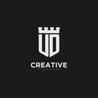 Initials UD logo monogram with shield and fortress design vector