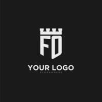 Initials FO logo monogram with shield and fortress design vector