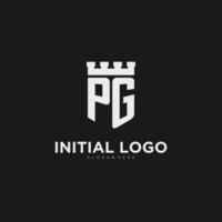 Initials PG logo monogram with shield and fortress design vector