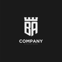 Initials BA logo monogram with shield and fortress design vector