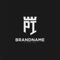 Initials PI logo monogram with shield and fortress design vector