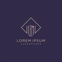 Initials UM logo monogram with rectangle style design vector