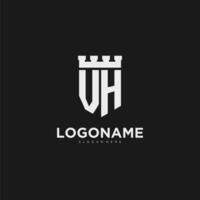 Initials VH logo monogram with shield and fortress design vector
