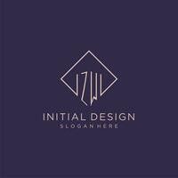 Initials ZW logo monogram with rectangle style design vector