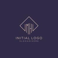Initials MH logo monogram with rectangle style design vector