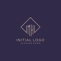 Initials MH logo monogram with rectangle style design vector