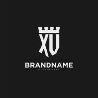 Initials XV logo monogram with shield and fortress design vector