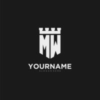 Initials MW logo monogram with shield and fortress design vector