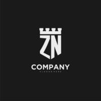 Initials ZN logo monogram with shield and fortress design vector