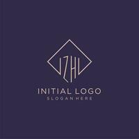 Initials ZH logo monogram with rectangle style design vector